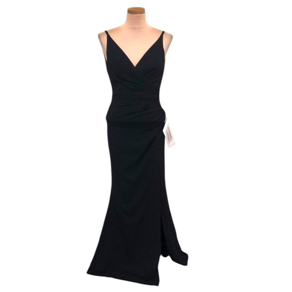 NWT Dress The Population Jordan Formal Maxi Dress Size XXS Black Ruched Gown